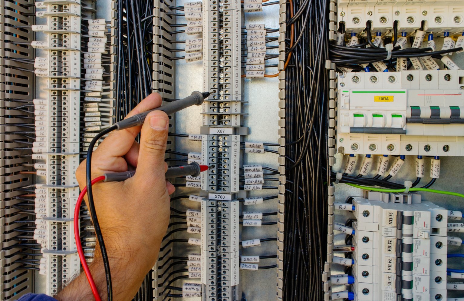 Control panel with terminals and wires